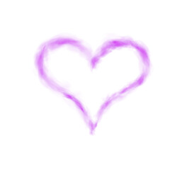 Realistic smoky purple fluffy heart shaped cloud on transparent background. Romantic golden translucent smoke floating in the shape of a heart. PNG. 