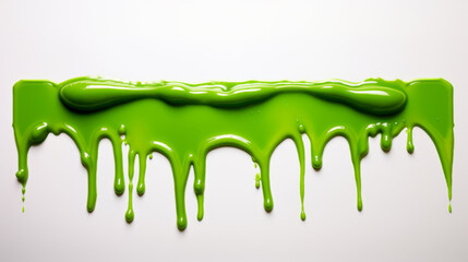 Realistic Green Slime Drips on White Background