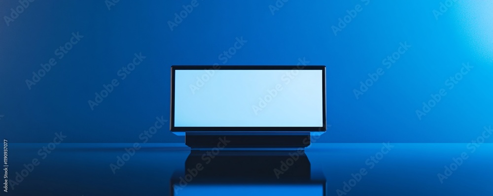 Poster wide screen display showing a blank screen on blue background