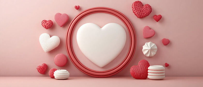 Create a lovely heart banner template for valentine's day invitations celebrating romance and passion in a romantic setting with overlapping circle shapes