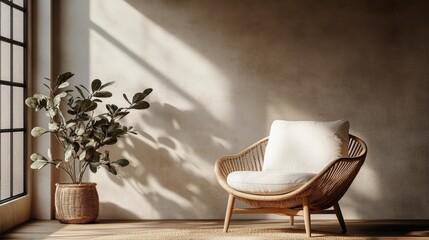 Minimalist Living Space with Natural Light. Generative AI
