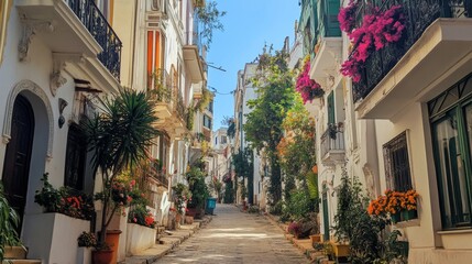 Fototapeta premium Charming Whitewashed Alleyway in a Mediterranean Town