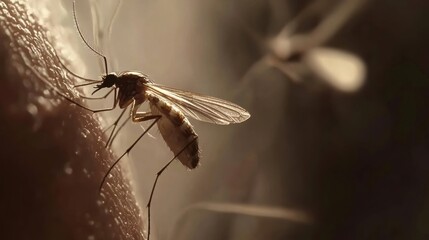 Close-up of a mosquito on skin. Learn about mosquito-borne diseases, prevention, and control for better health and safety.
