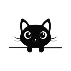 Cute Cat Peeking Face Silhouette Vector Design
