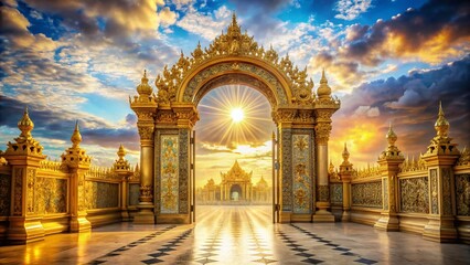 Fototapeta premium Panoramic Celestial Gates: Majestic Entrance to the Afterlife