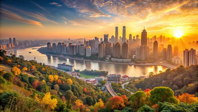 Panoramic Chongqing Cityscape: Eling Park Autumn View, Yuzhong District, October 23, 2023