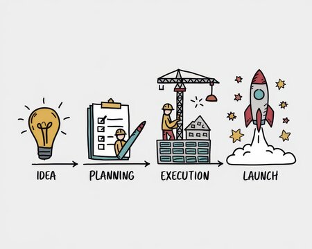 A visual representation of project development stages from idea to launch