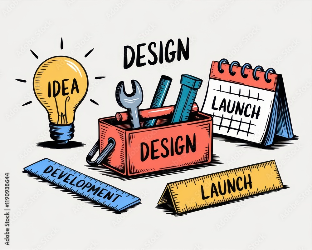 Aufkleber design process development launch idea tools concept