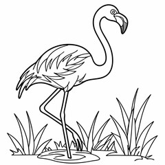 flamingo Coloring Page For Kids,,  drawing, art, line art, clip art  
