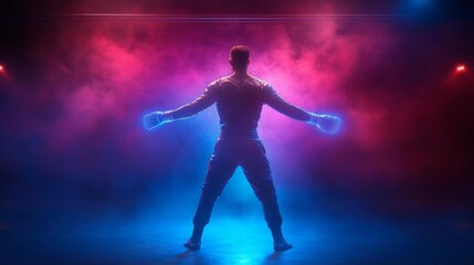 Futuristic MMA Training Cage with Digital Analytics. Generative AI