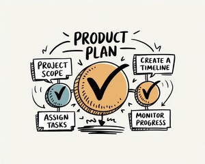 Hand drawn product plan with checklist and timeline
