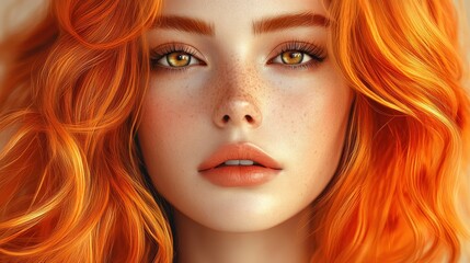 Young female with freckles and vibrant red hair close-up portrait