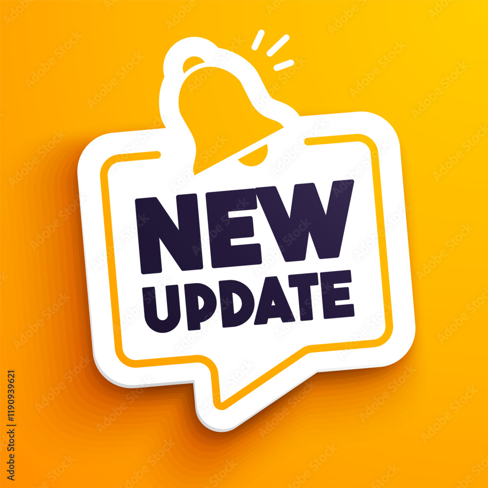 Poster speech bubble with bell icon and text new update