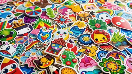Naklejka premium Panoramic Colorful Stickers Collection on White Background