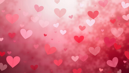 Obraz premium Pink and red heart bokeh effect on a gradient background