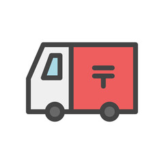 カラー乗り物関連の単品アイコン　郵便車