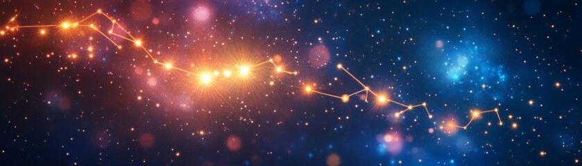 Fototapeta premium Astrological Leo constellation glowing in golden light amidst a swirling galaxy
