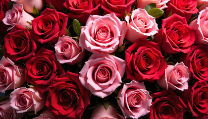 Obraz premium Romantic Red and Pink Roses Background for Valentine's Day and Love Themes