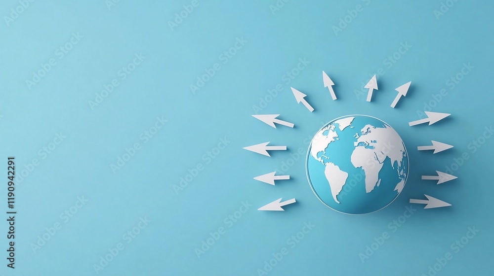 Poster transparent globe with minimalist arrows representing global reach and connectivity