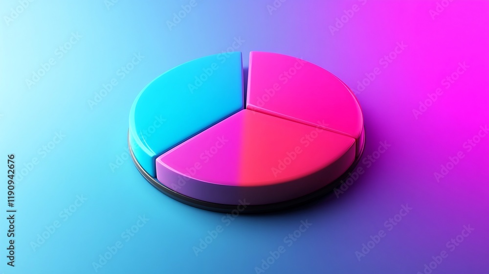 Poster vibrant 3d pie chart infographic with glowing slice for clarity in data visualization