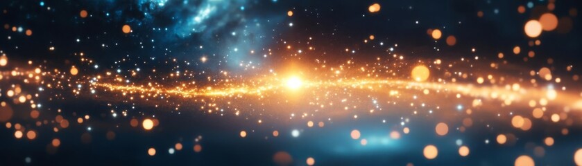 Fototapeta premium Astrological Leo constellation glowing in golden light amidst a swirling galaxy