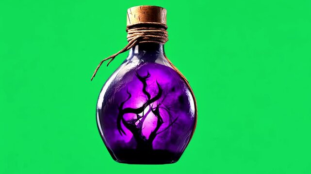 Purple potion animation on green screen background. Liquid moving in potion,magic,spell chroma key 4k video