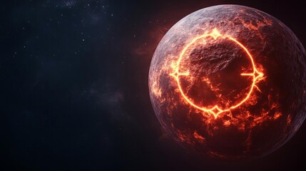 Astrological Leo symbol etched into the surface of a glowing, mysterious planet