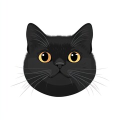 Black cat portrait, curious expression, white background, pet illustration, avatar use