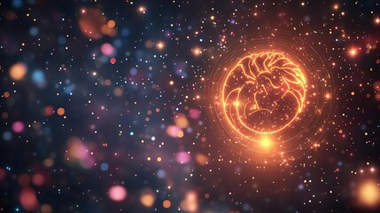 Astrological Leo symbol glowing in a cosmic array of bright stars and constellations