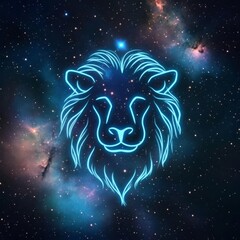 Astrological Leo symbol glowing against a nebula-filled sky