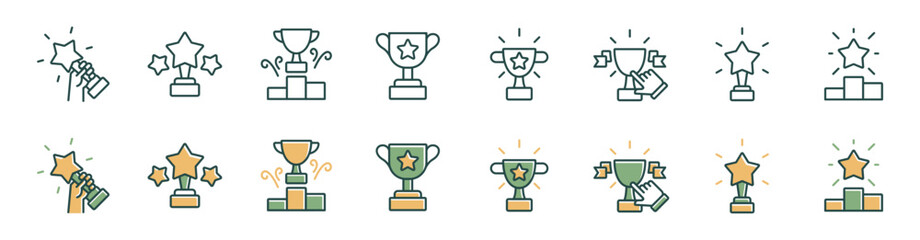 winner prize trophy cup award icon line set first place success top achievement reward vector signs outline illustration for web and app