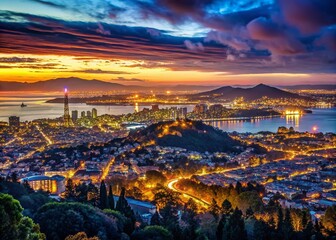 Fototapeta premium Panoramic Night View of San Francisco & Berkeley from Grizzly Peak
