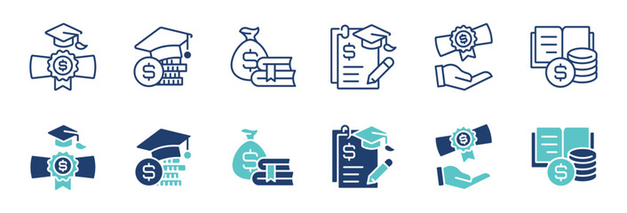 scholarship school tuition icon set student college university education financial cost money loan signs vector line illustration