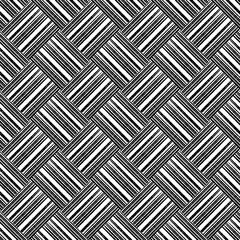 Diagonal basket weave seamless pattern. Black basket weave wicker texture on white. Simple monochrome background
