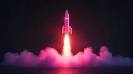 Fototapeta premium Glowing Rocket Launch in Minimal Abstract Startup Concept