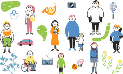 様々な年齢やライフスタイルを持つ人々　セットのストックイラスト素材	

