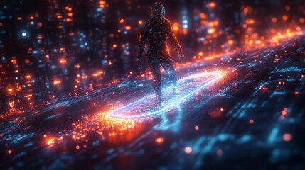 Fototapeta premium Futuristic Digital Mentor Hovering on a Skill Growth Holographic Board. Generative AI