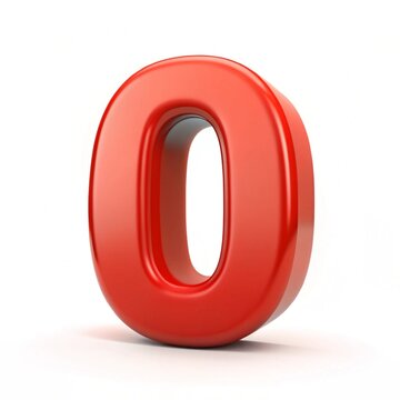 Big red 3d number zero on a white background
