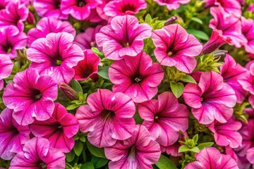 Aerial view of vibrant pink petunias in full bloom, a breathtaking floral spectacle.