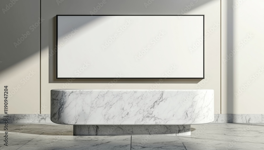 Poster modern reception desk in office setting with empty billboard in side view - mock up and rendering in