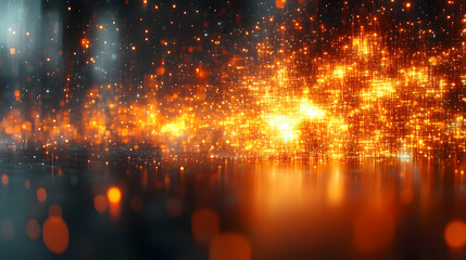 Fototapeta premium Abstract fiery particles background with glowing orange and red lights, dynamic energy, and intense sparkles