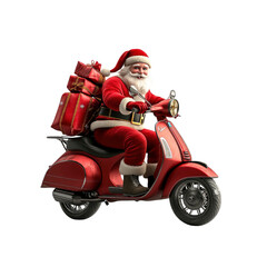 Santa Claus on a Red Scooter Delivering Christmas Presents