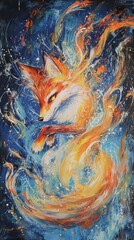 Mystical Translucent Fox Radiating Magical Fire Energy in Art