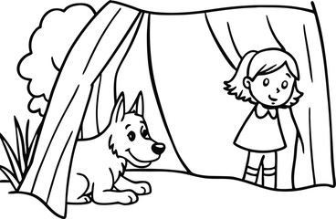 Girl and Dog Playing Hide and Seek in a Tent