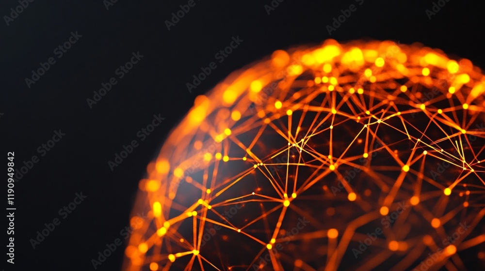 Poster glowing network lines on a global sphere symbolizing connectivity and technological advancement