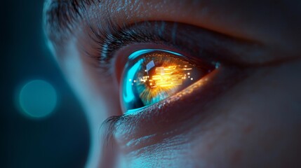 Naklejka premium Futuristic Gaze-Tracking Eye with Digital Data Holograms. Generative AI