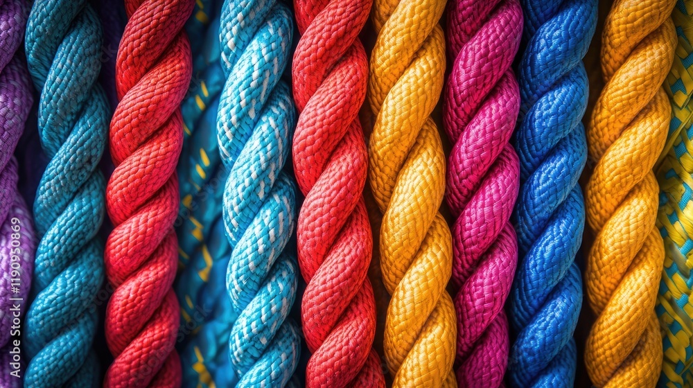 Poster a series of vivid climbing ropes, arranged in a layered pattern, offering a bold and energetic backg