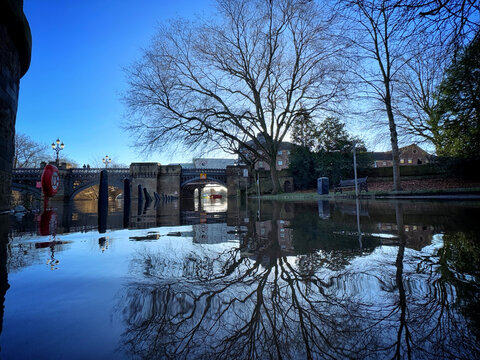 flooded River Ouse - wide angle view