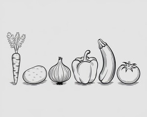 A Line Drawing of Assorted Fresh Vegetables