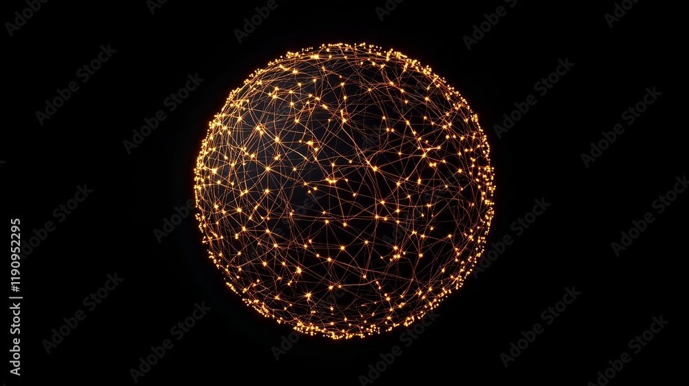 Poster glowing abstract network globe with nodes and connections in 3d